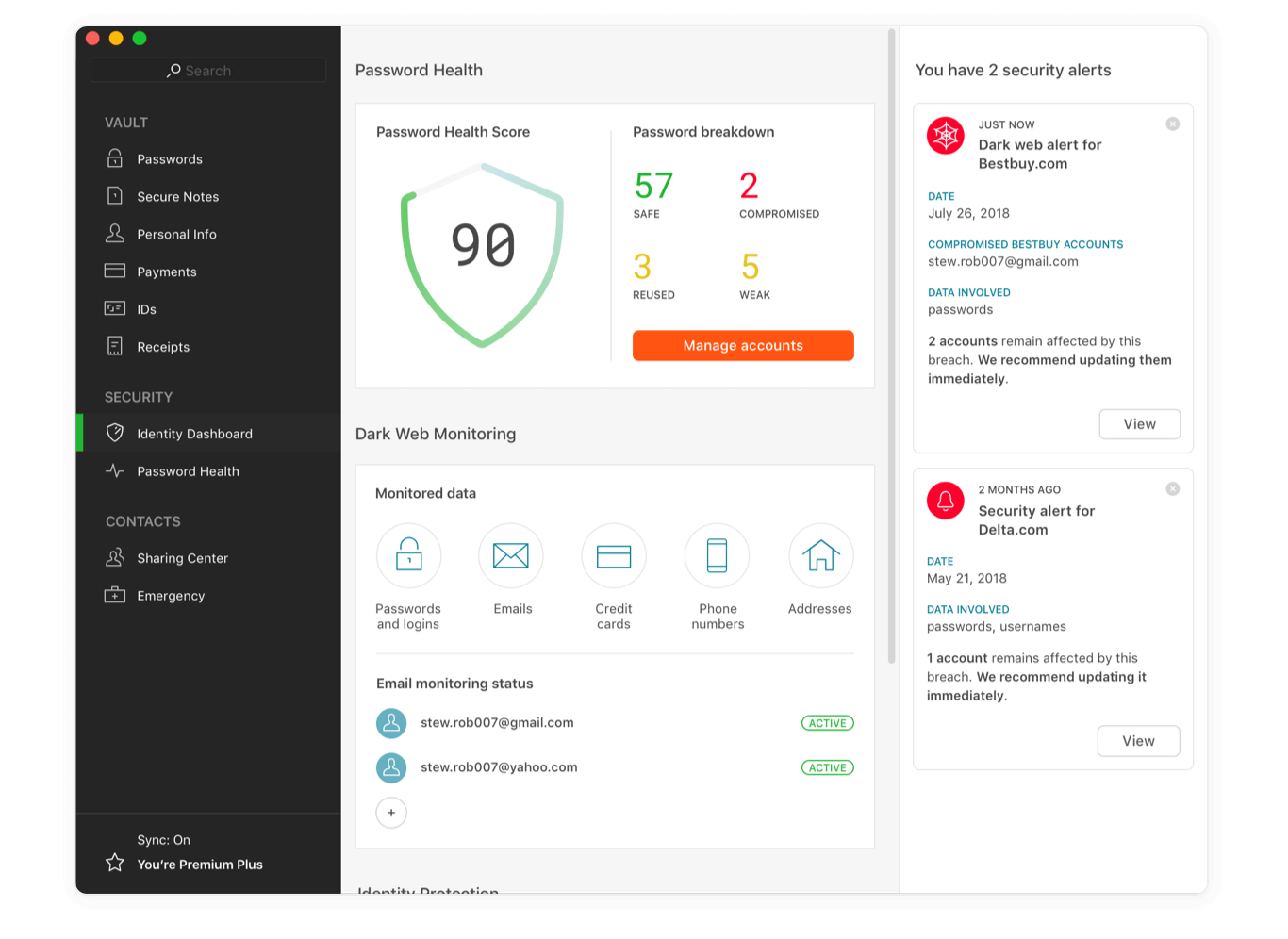 2. Dashlane – ฟีเจอร์เมื่อไม่มีการใช้งานที่ดีที่สุด